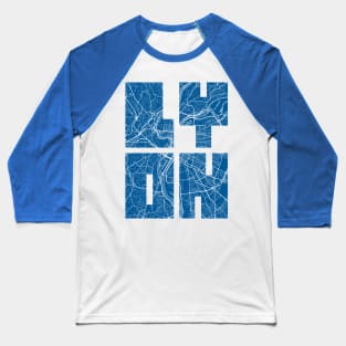 Lyon, France Map Typography - Blueprint Baseball T-Shirt